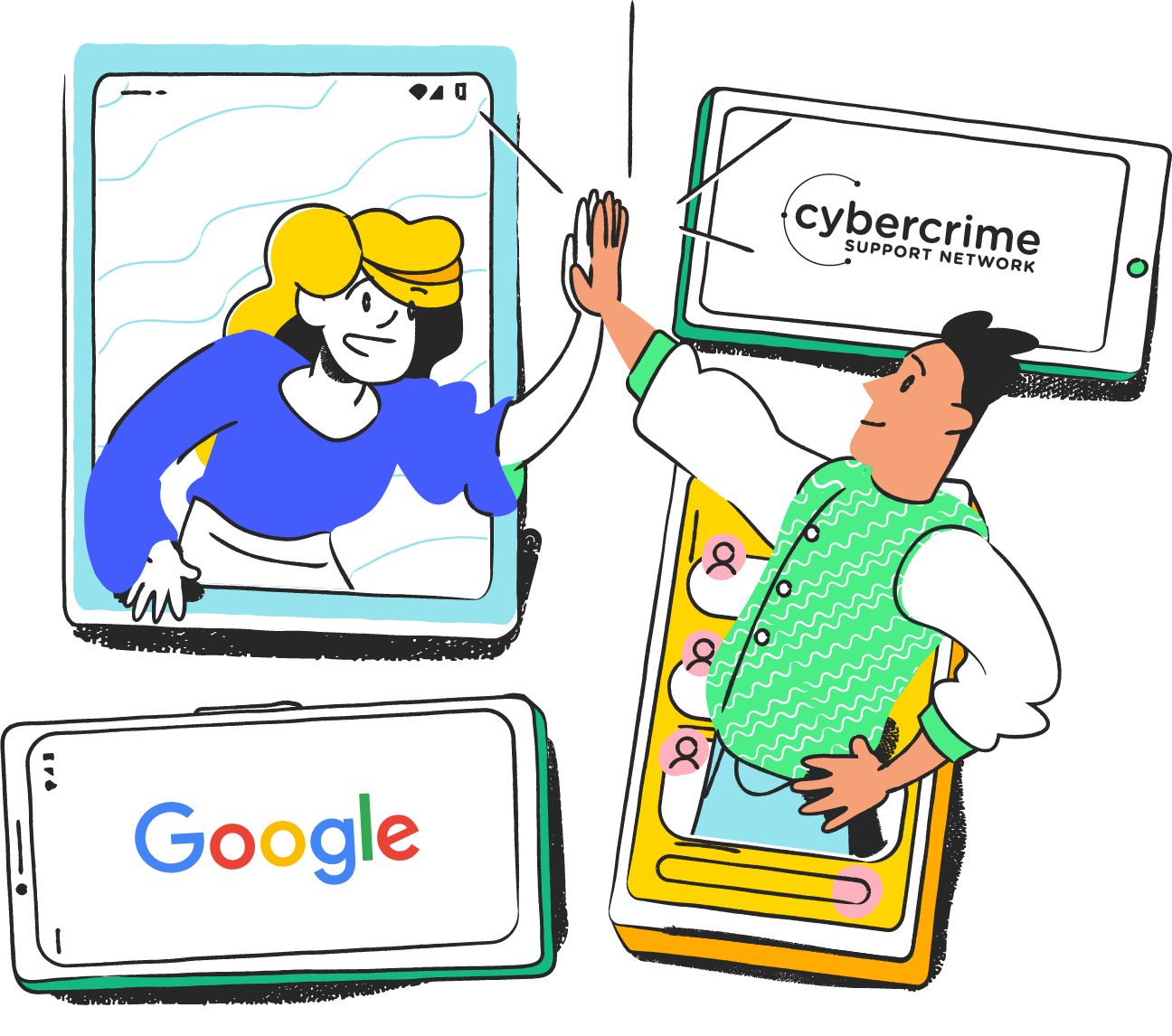 Les membres de l'équipe de Google et du Cybercrime Support Network sortent comme par magie de leurs appareils pour un top cinq.